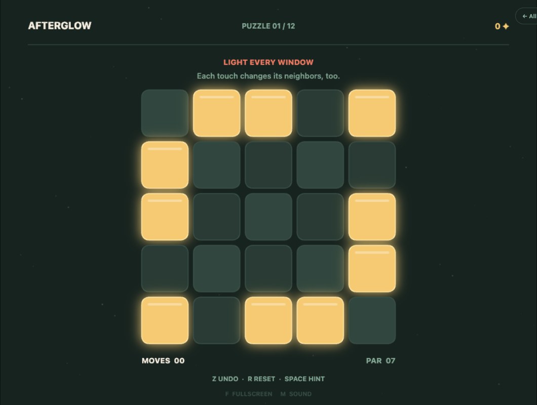 Afterglow — a free online light-switching logic puzzle at ClickClick