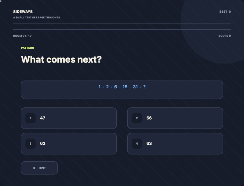 Sideways — free online brain teasers and lateral-thinking puzzles at ClickClick