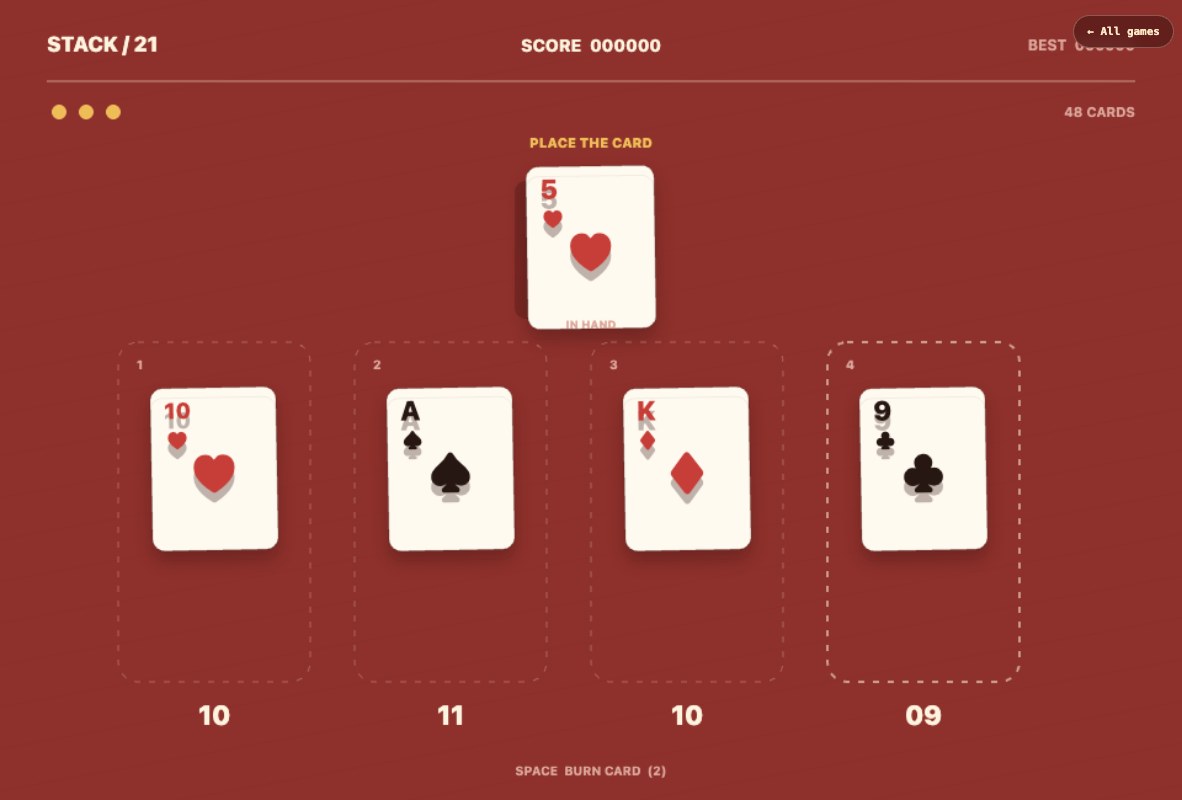 Stack 21 — a free online solitaire-style card game at ClickClick